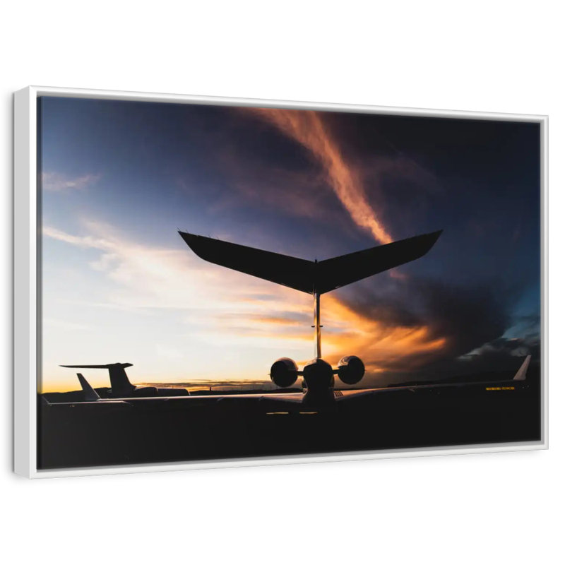 Silhouette d'un jet privé, Cadre flottant blanc, 19 po x 13 po