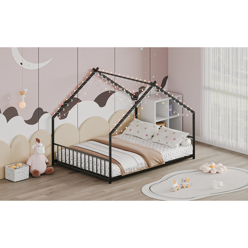 Lit pour enfants moderne en fer noir avec DEL, spacieux et amusant
