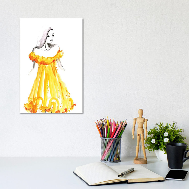 Yellow Summer Dress Fashion Illustration by Blursbyai - Gallery-Wrapped Canvas Giclée on Canvas, Canvas