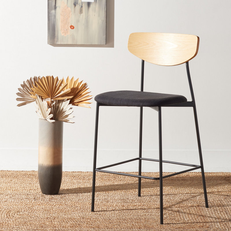 Ryker Upholstered Counter Stool with Metal Frame, Oak/Black