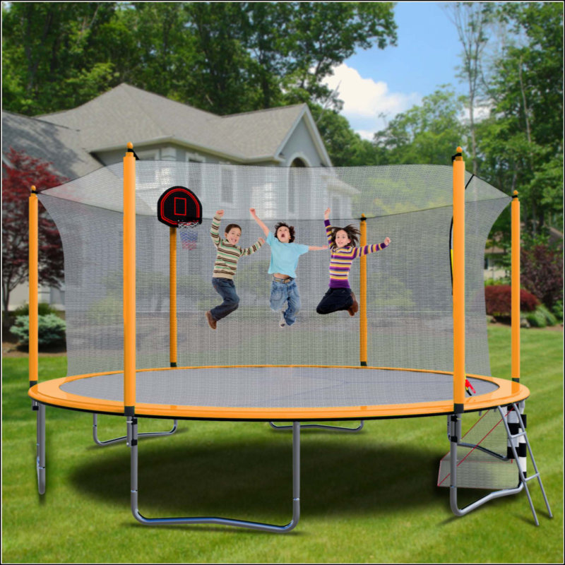 Trampoline 16 pi avec pompe et échelle pour panier de basketball (enceinte de sécurité intérieure) avec but de soccer orange
