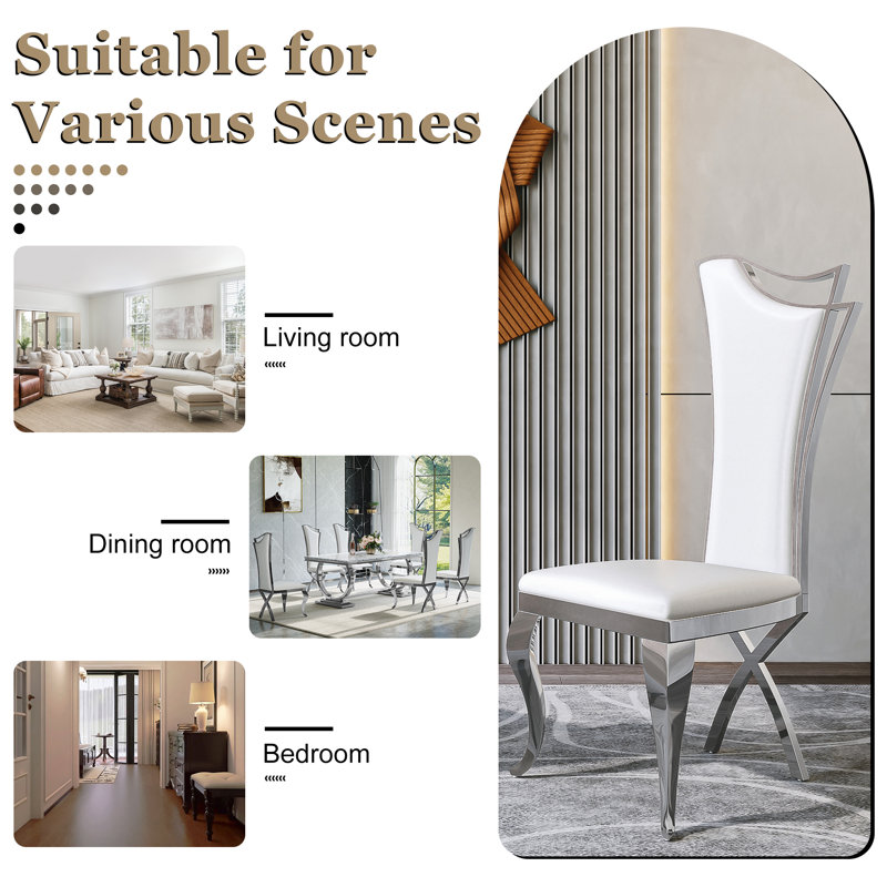Solid Back Side Chair Dining Chair, Silver, 6, White