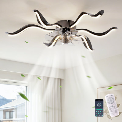 25" 6-Speed Dimmable LED Reversible Flush Mount Ceiling Fan With Remote And App
