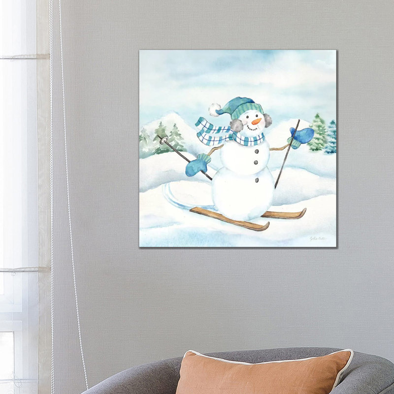 Let It Snow Blue Snowman III by Cynthia Coulter - Wrapped Canvas Painting, 45.72 cm H x 45.72 cm W