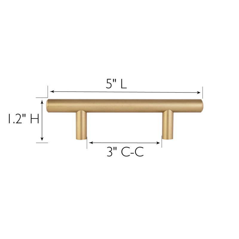 5-Inch Brushed Brass Modern Cabinet Bar Pulls, Set of 10