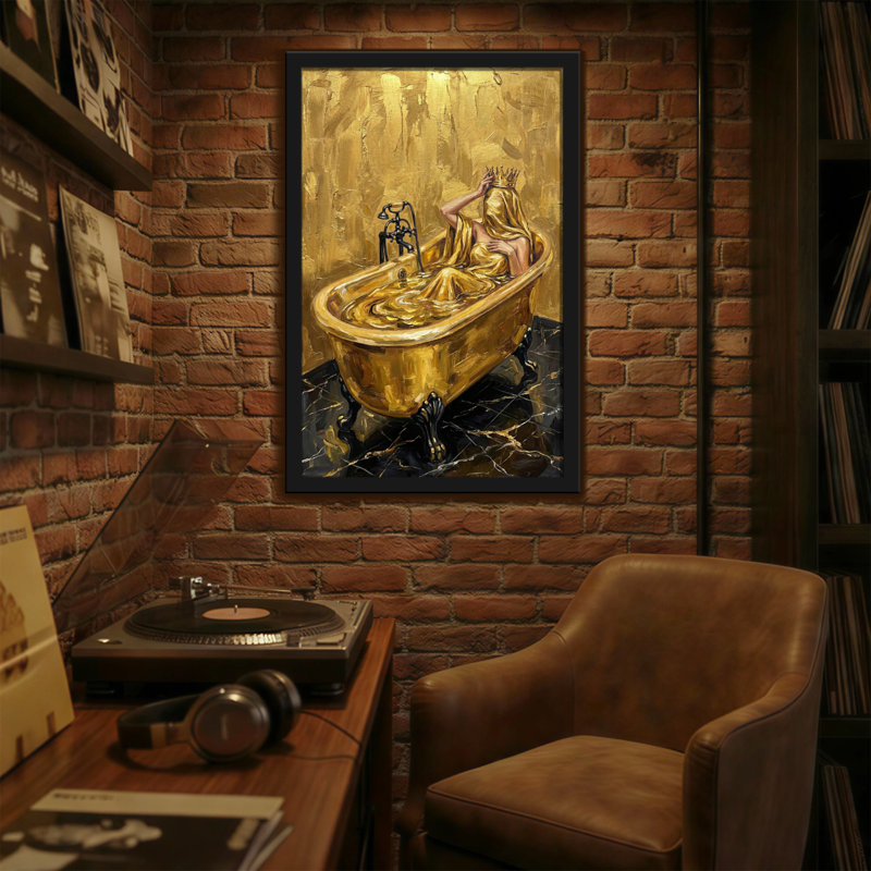 «Bath & Laundry Golden Bath Queen», reproduction d'art sur toile, H 24 po x l 16 po