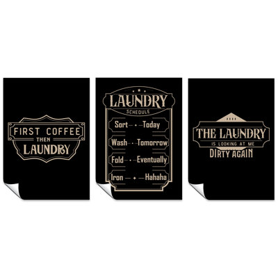 First Coffee Then Laundry For Utlity Room - 3 Piece No Frame Print Set