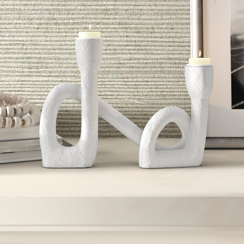 Modern Sculptural Double Taper Candle Holder, White