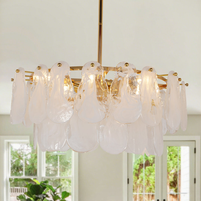 2-Tiered Gourd Glass Chandelier With 3-color Light Bulbs