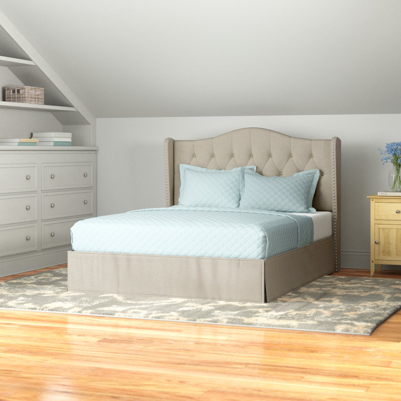 Lit plateforme tapissier Knott Riley, Gris chaleureux, Double
