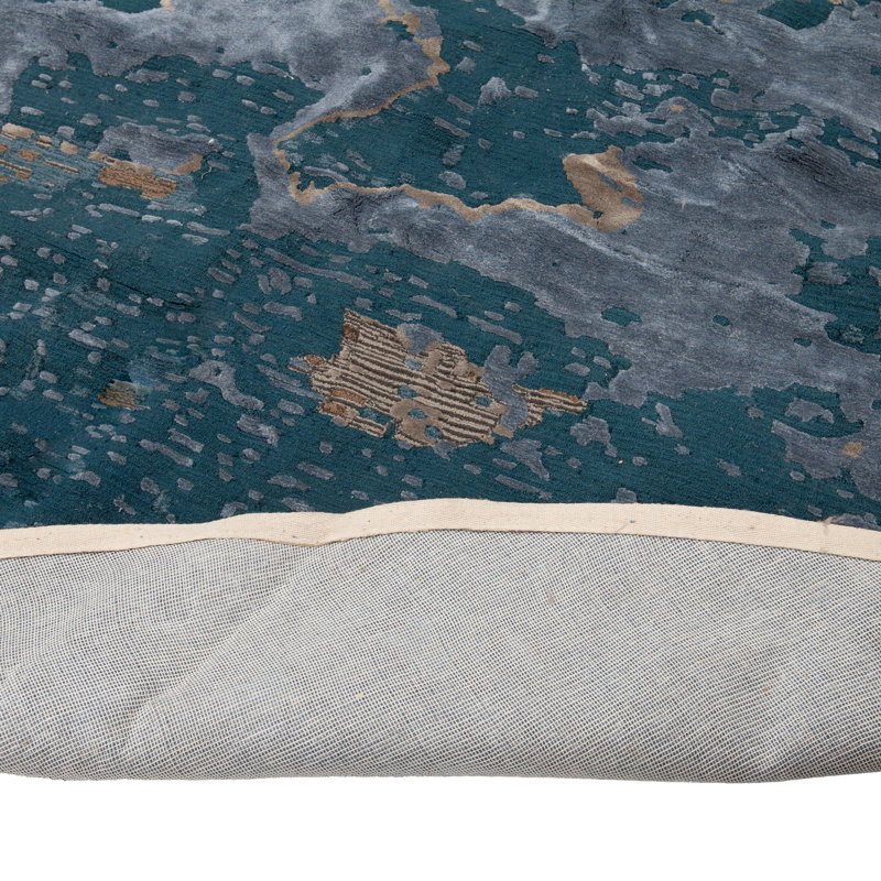 Gray & Teal Wool Rug - 15' Round