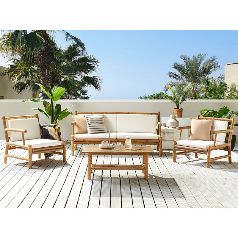 Catriona Solid Wood 4 - Person Seating Group with Cushions