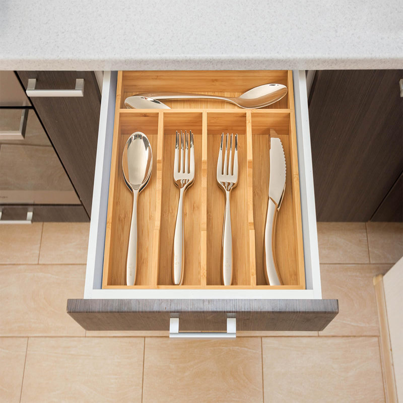 Organisateur de tiroir de cuisine en bambou, porte-ustensiles 9 pouces pour ustensiles pour petits tiroirs, support en bois pour couteaux à couverts
