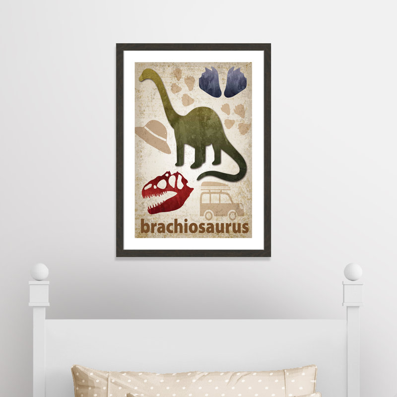 Adhésif décoratif dinosaures-03 ', H 36,5 po x l 26,5 po x P 0,625 po, Encadré plat à grain de bois noir