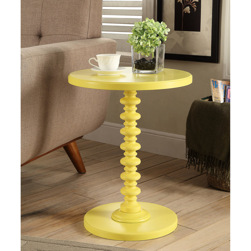 Table d'appoint ronde à piédestal jaune lime, base tournée, kd, sans pièce de rangement, bois massif et capacité de charge de 40 lb, 22 po de hauteur, bois pâle