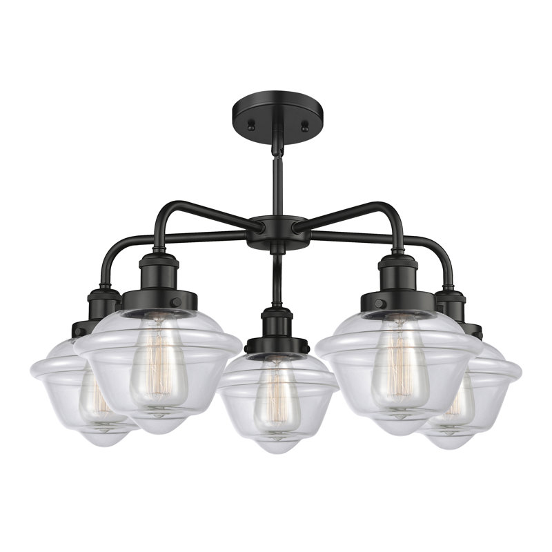 Grourke 5 - Light Glass Dimmable Chandelier, Clear, Matte Black