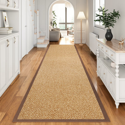 Hallway Runner Rug Non Slip Kitchen Runner Entryway Mat Brown 2x ft | Jute Like Woven Soft Rugs Absorbent Dirt-resistant Washable Farmhouse Carpet for Indoor Backdoor Laundry Hall Bed Living Room