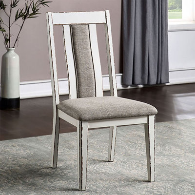 Chaise d'appoint à dossier à lattes Walleer en blanc vieilli / gris chaud