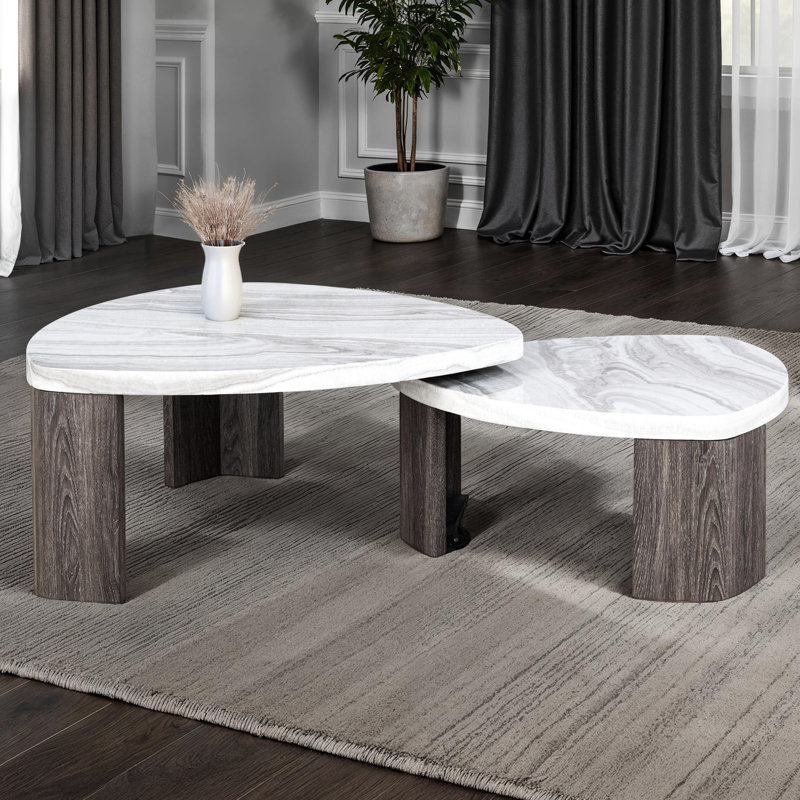 Table réplique contemporaine en marbre 3 pièces pour le salon - 1 table basse et 2 tables de bout de couleur grise
