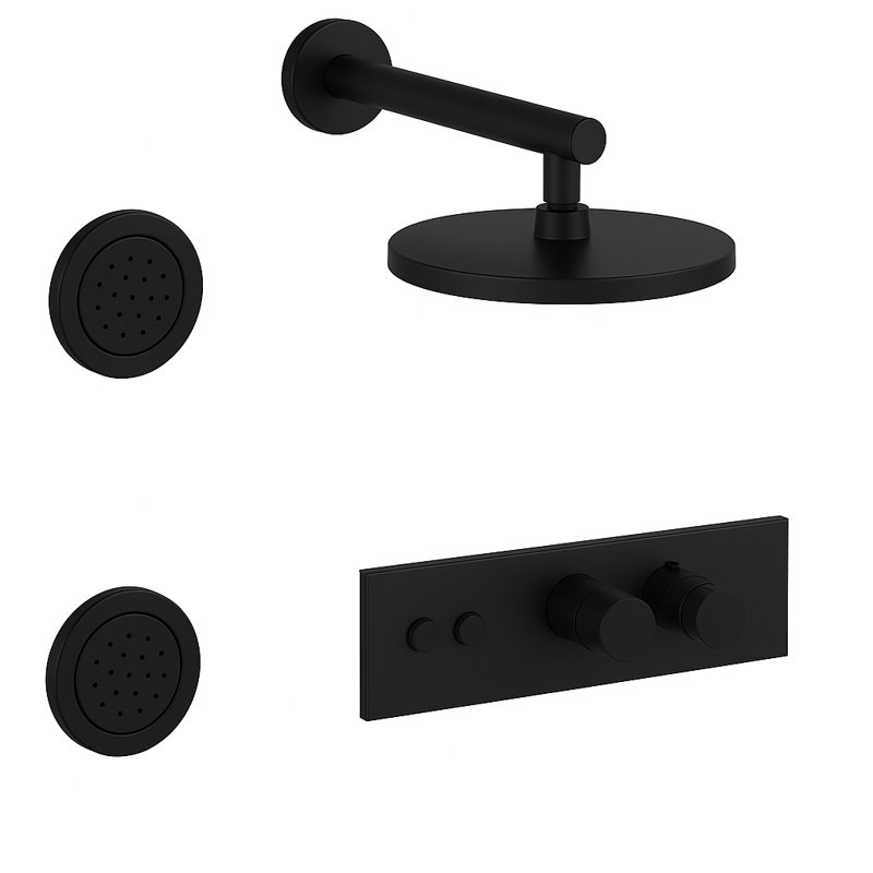 LineaBox Horizontal Round Shower System with 2-Way Diverter, 8-Inch Rain Shower Head and Two Body Sprays, Valve Included