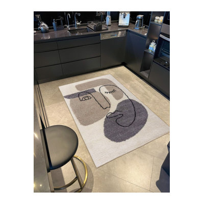 Face Themed Patterned Woven Base Machine Washable Rug