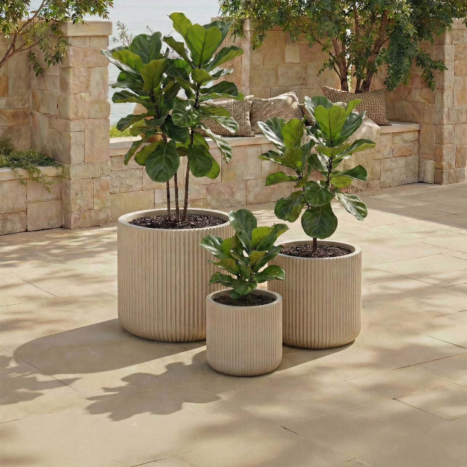 18" Pot Planter, Beige