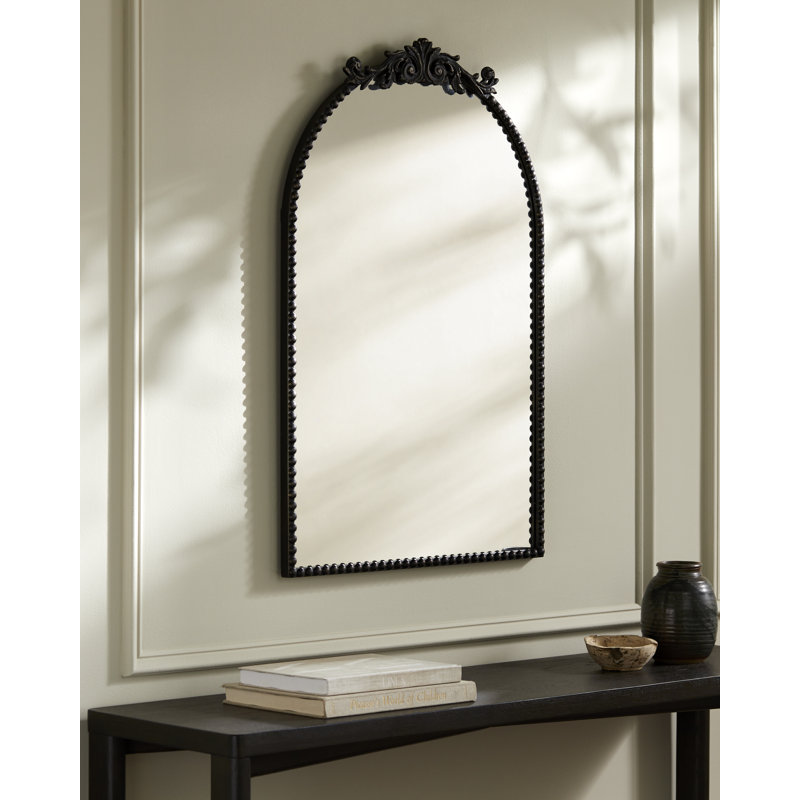 Anzlie Wrought Iron Arch Wall Mirror, 36" x 24", Black