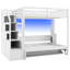 Lit mezzanine double très grand blanc avec escalier de rangement fonctionnel, lit, conduit et cadre pliable - petite pièce