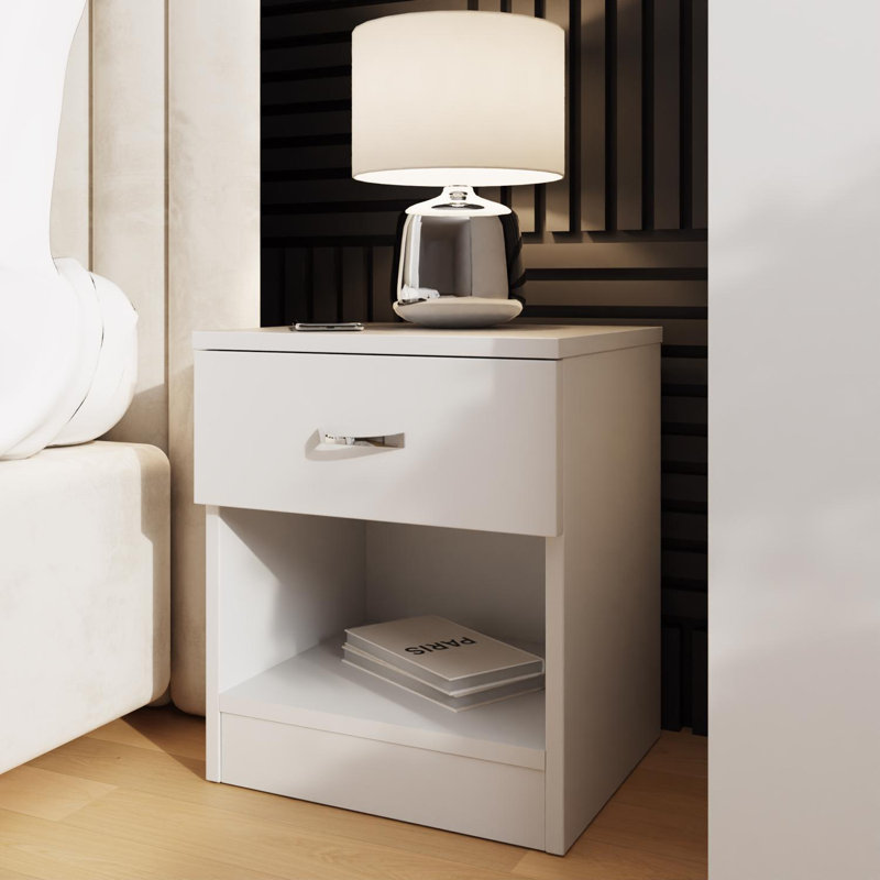 40cm W Manufactured Wood Bedside Table, White