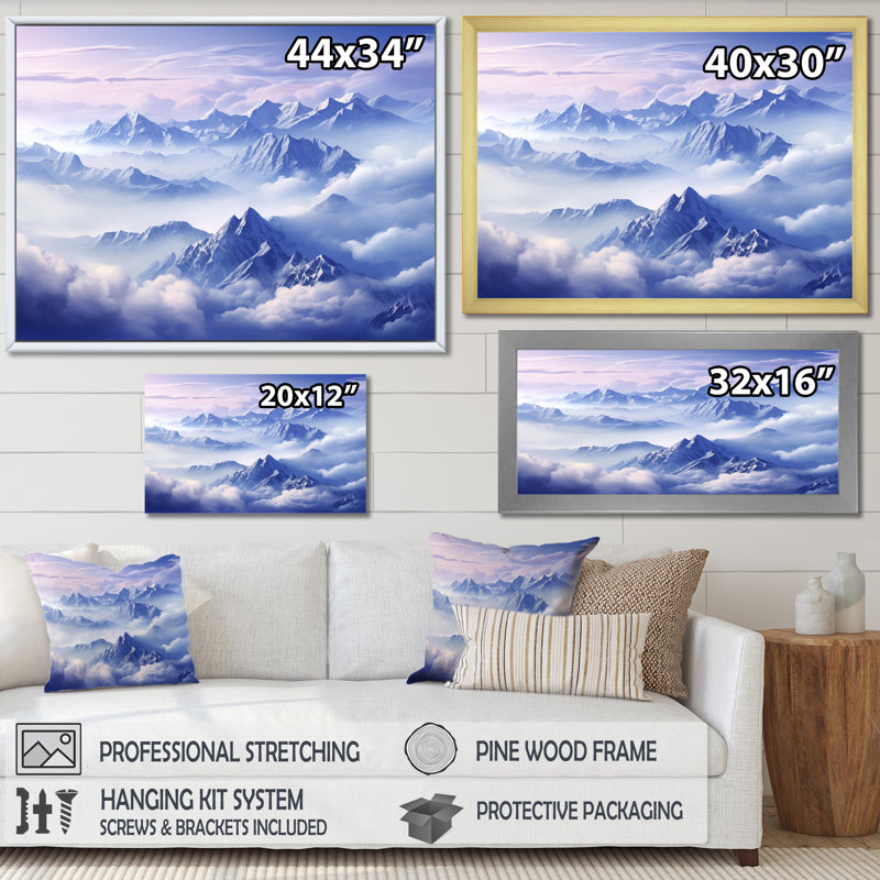 Harmonie des montagnes et du sommet bleu I, Cadre doré simple, H 30 po x l 40 po x P 1,5 po