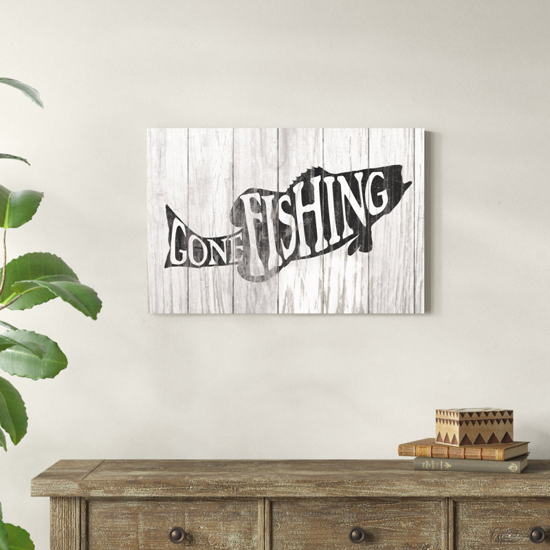 " Gone Fishing Sign " by Wild Apple Portfolio, 20" H x 30" W x 1.25" D