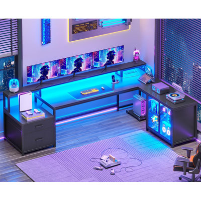 Lelynn L-Shaped Computer Desk with Power Outlet