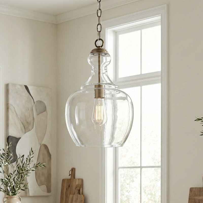 Verona 11" Wide Pendant with Glass Shade in Brass/Clear, Brass, Clear
