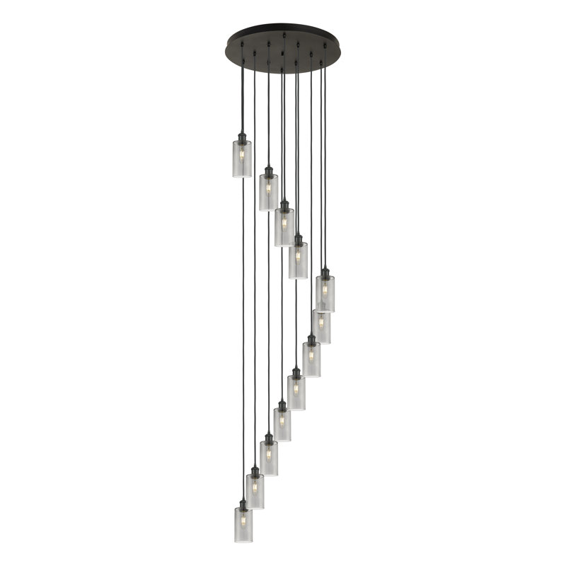 Caius - Luminaire suspendu 12 lumières 24 po, Clair, Noir mat