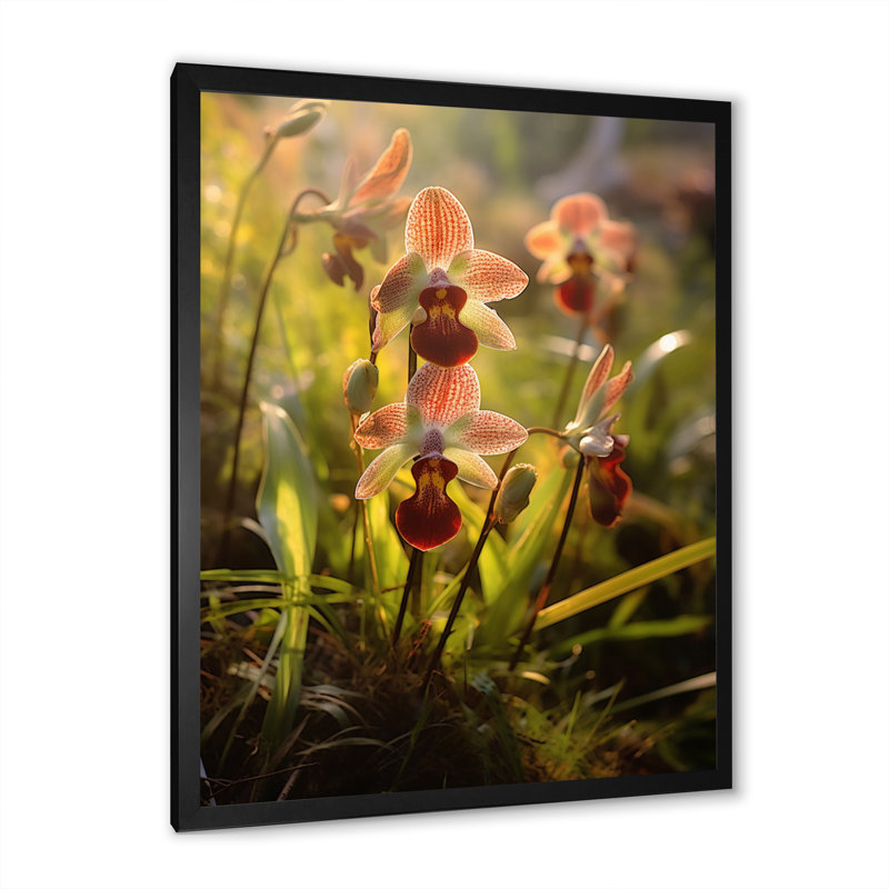 «Red Green Exotic Orchids Elegance» sur impression sur toile, Cadre simple noir, H 32 po x l 24 po x P 1 po