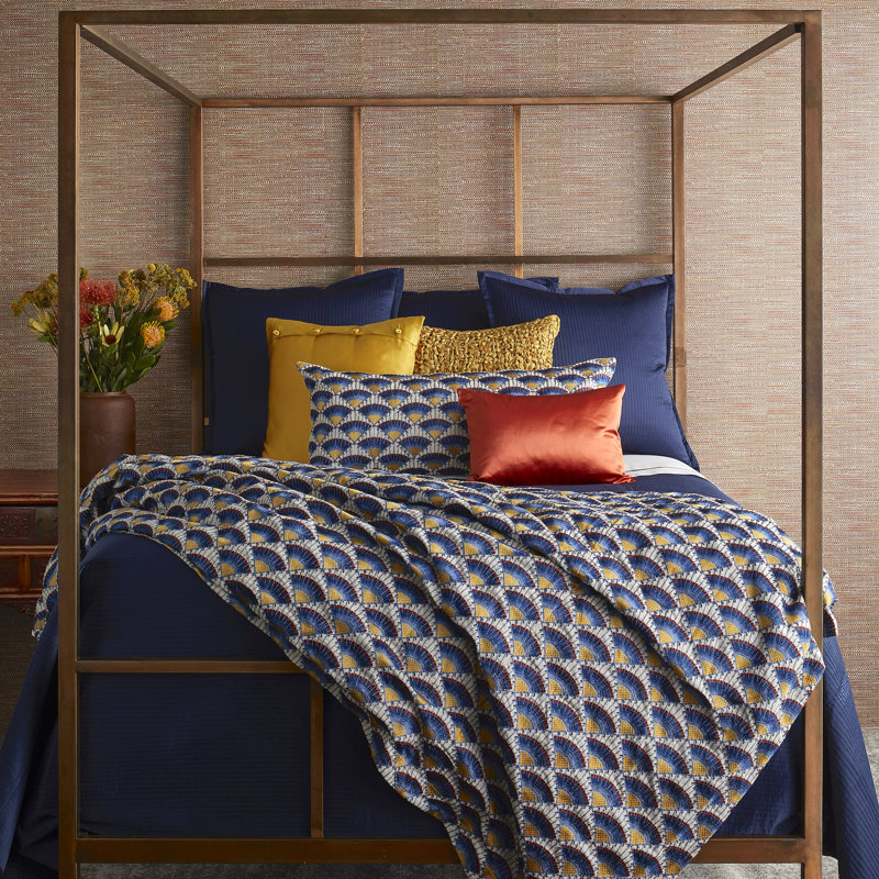 Linea Polyester Channel Stitch Abstract Coverlet, Queen Coverlet + 2 Euro Shams, Navy