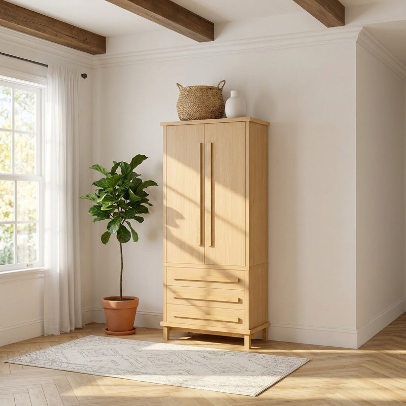 Armoire de cuisine moderne en bois 70 "avec tablettes et tiroirs Arden, Natural