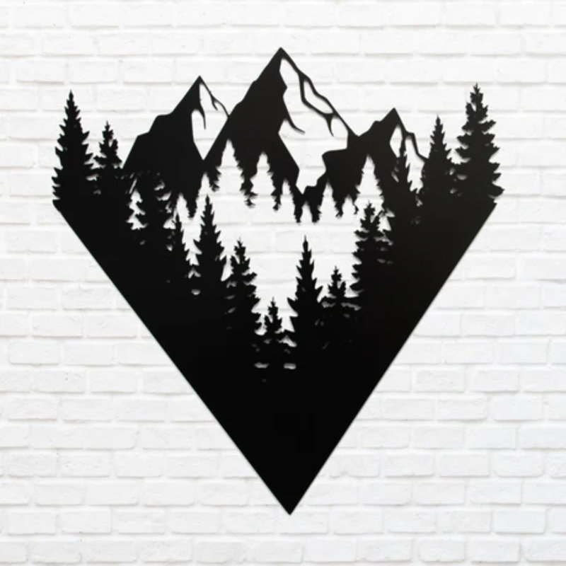 Art mural en métal Mountain View - paysage de montagne pittoresque - Sculpture Silhouette Nature, Noir