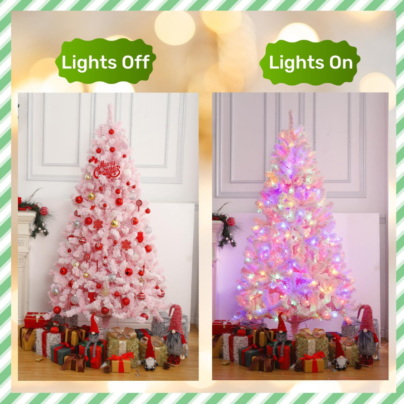6-Foot Pink Snow Flocked Christmas Tree with Multi-Color LED Lights