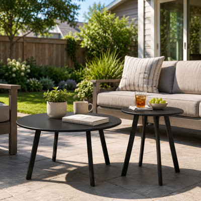 Ensemble 2 pièces de tables basses gigognes d'extérieur, de tables basses de patio noires et de tables d'appoint pour balcon, terrasse, jardin, porche et salon