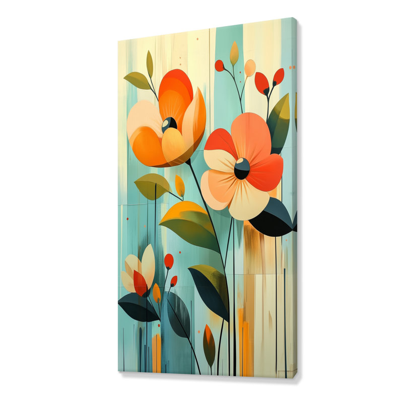 Orange bleu Campton II - décoration murale florale orange, impressions encadrées colorées, H 60 po x l 28 po, Toile tendue