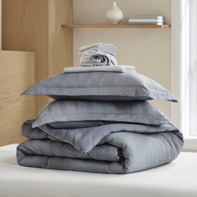 Literie à rayures entièrement tissées de 7 pièces, avec teinte grise, microfibre ultra-lisse et séchage rapide pour les petits espaces, les couleurs, les appartements en microfibre