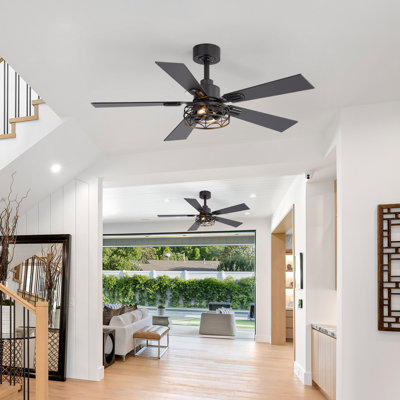 2 Pack 42" Ceiling Fans With Lights, Black Modern Ceiling Fan With Remote, Farmhouse Indoor Ceiling Fan With Dual Finish Blades, Quiet & Strong Motor