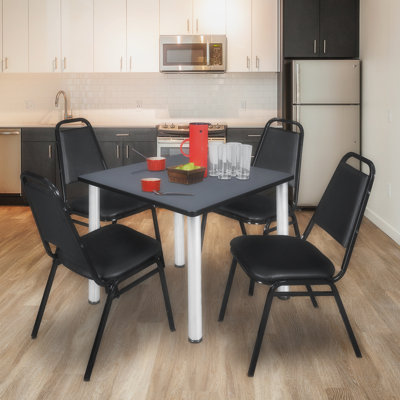 Kee Square Breakroom Table Top, 4 Restaurant Stack Chairs