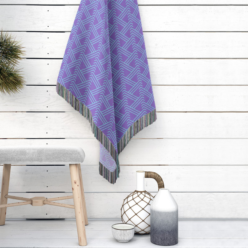 Couverture en coton tissé zigzag classique, L 37 po x L 52 po, Mauve/bleu sarcelle