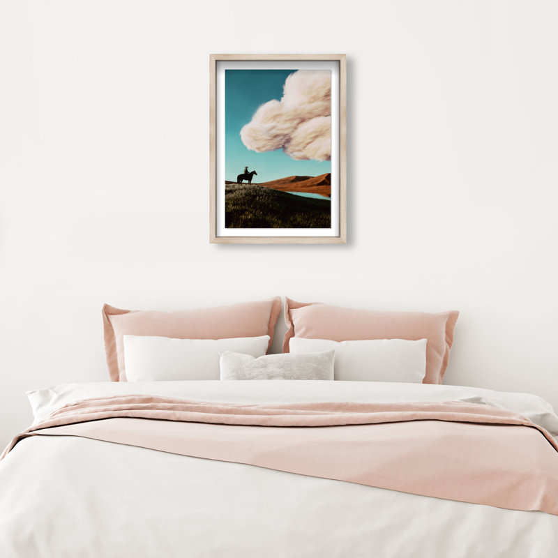 Cowboy Surreal Framed Graphic Art, 55.5"H x 37.5"W, Natural Oak Shadowbox
