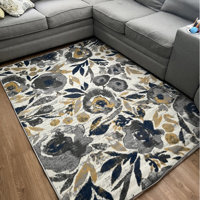 Highlawn Damask Indoor / Outdoor Area Rug in Yellow/Black/White Andover Mills Rug Size: Rectangle 7'9 x 10'6