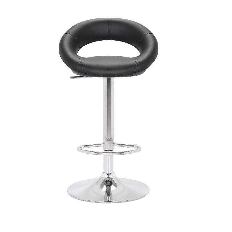 Swivel Adjustable Height Counter Stool, Black, Polished Chrome