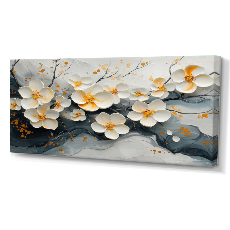 Velours noir, fleurs de cerisier II - art mural encadré Cherry Blossom, H 28 po x l 60 po, Toile tendue, Ne s’applique pas
