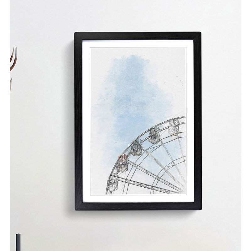 Pretty Ferris Wheel in Abstract - Picture Frame Graphic Art Print, Black, 60cm H x 40cm W x 2cm D